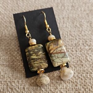Gold-Tone Green Jasper Drop Earrings